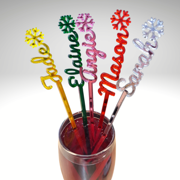 Personalised Xmas Drink Stirrers Xmas Snowflake Drinks Stirrers Festive Swizzle Sticks - Image 3