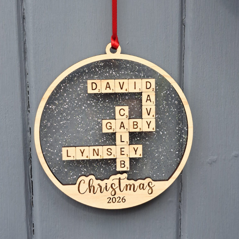 Personalised Scrabble Baubles, Scrabble Xmas Baubles, Novelty Family Xmas Baubles, Family Xmas Tree Decorations - Image 2