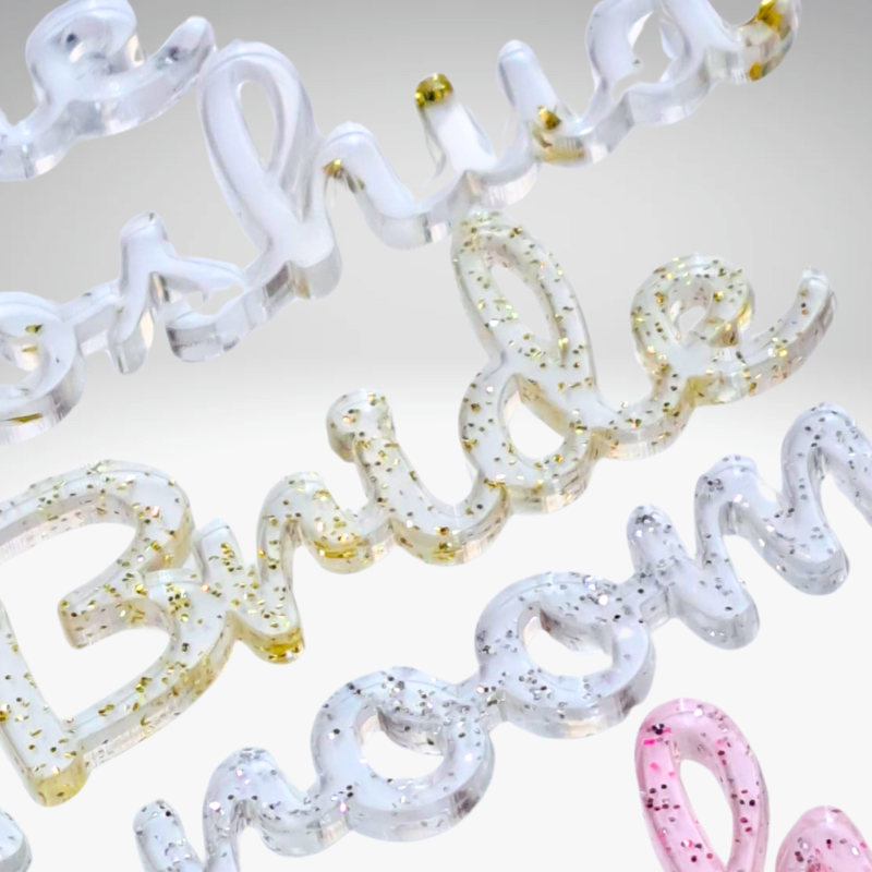 Glitter Acrylic Personalised Names, Wedding Place Names, Mirror Acrylic Cake Topper Names, Script Name Plaques - Image 9
