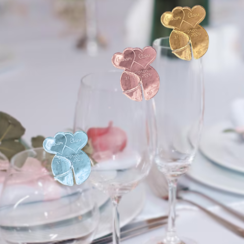 Personalised Wedding Drink Name Tags, Personalised Love Heart Wedding Drinks Name Tags Wedding Wine Glass Charms Drink Markers Glass Toppers, Wedding Favours, Anniversary Drinks Charms - Image 2