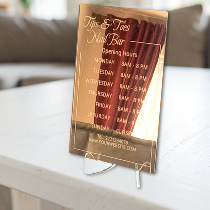 Personalised Nail Technician Opening Times Signs, Mirror Acrylic Nail Salon Opening Times Signs, Nail Tech Display Plaques - Image 5