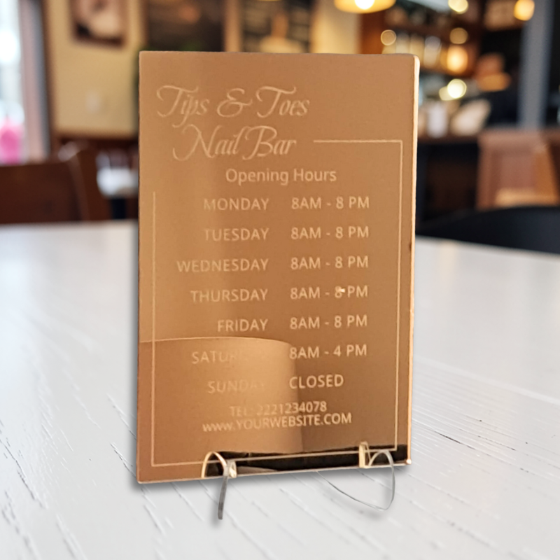 Personalised Nail Technician Opening Times Signs, Mirror Acrylic Nail Salon Opening Times Signs, Nail Tech Display Plaques - Image 2
