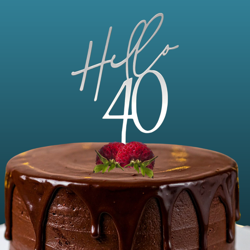 Hello 40 Cake Toppers Mirror Acrylic Hello 40 Birthday Cake Toppers, 40th Birthday Cake Decorations - Image 2