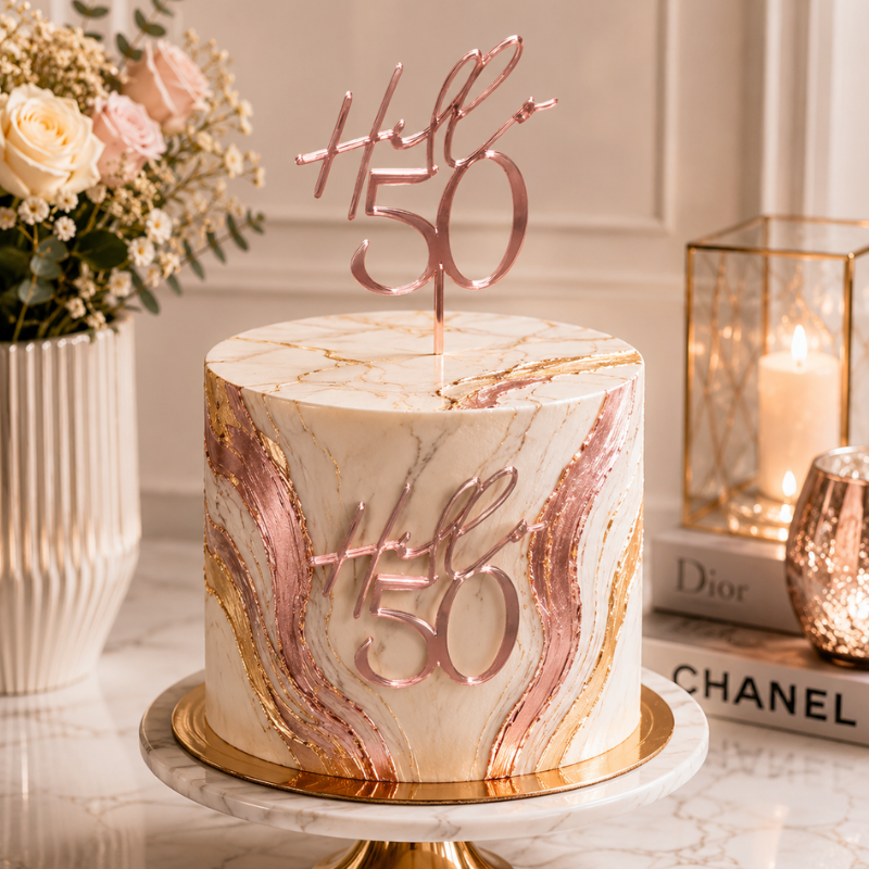 Hello 50 Cake Toppers Mirror Acrylic Hello 50 Birthday Cake Toppers, 50th Birthday Cake Decorations - Image 2