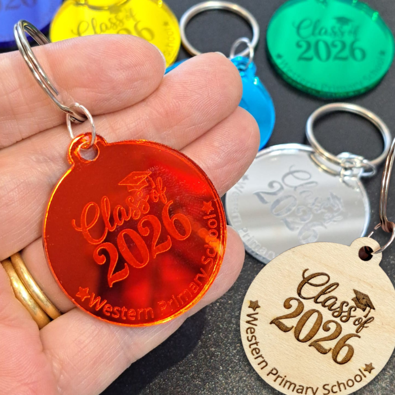 Personalized school leaver keyrings
