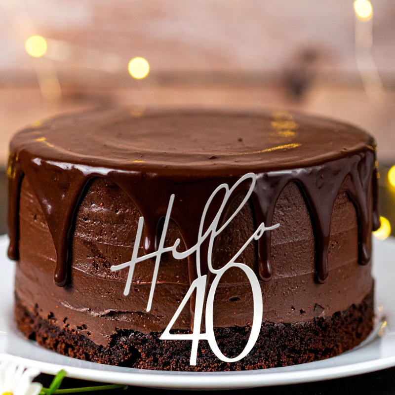 40th Birthday Cake Decorations Hello 40 Cake Toppers Mirror Acrylic Hello Forty Birthday Cake Toppers - Image 2