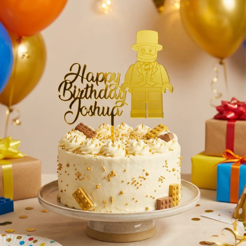 Mr Gold Lego Minifigure Cake Topper Charms, Personalised Mr Gold Lego Cake Toppers, Lego Mr Gold Minifigures Cupcake Toppers - Image 2