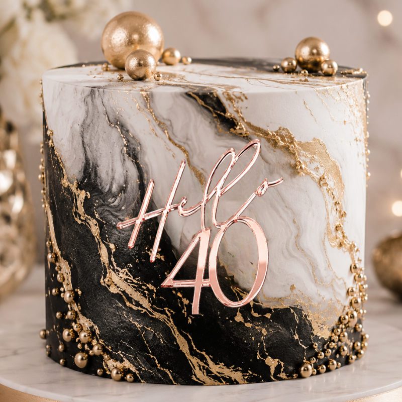 40th Birthday Cake Decorations Hello 40 Cake Toppers Mirror Acrylic Hello Forty Birthday Cake Toppers - Image 5