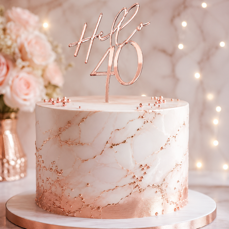 Hello 40 Cake Toppers Mirror Acrylic Hello 40 Birthday Cake Toppers, 40th Birthday Cake Decorations - Image 2