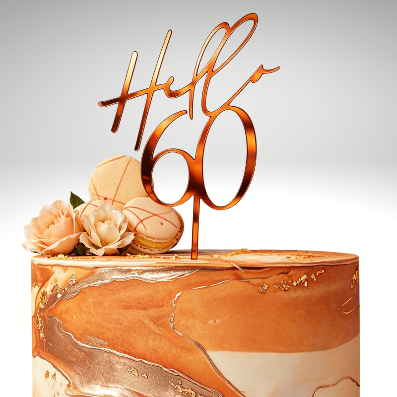 Hello 60 Cake Toppers Mirror Acrylic Hello 60 Birthday Cake Toppers, 60th Birthday Cake Decorations - Image 13