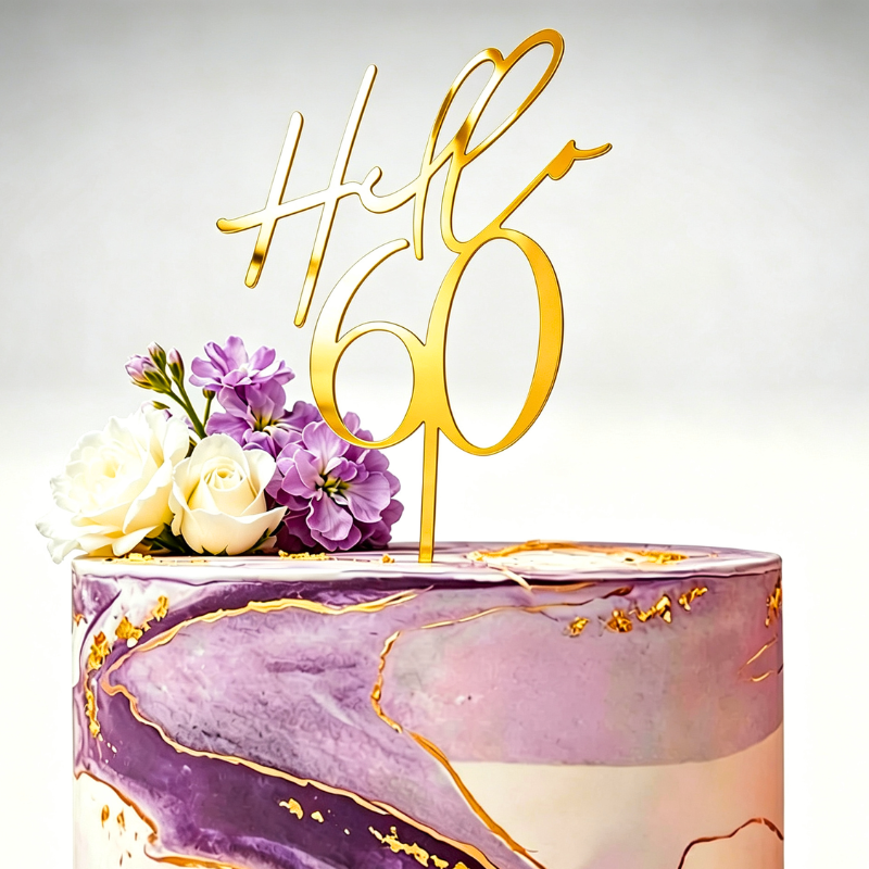 Hello 60 Cake Toppers Mirror Acrylic Hello 60 Birthday Cake Toppers, 60th Birthday Cake Decorations - Image 15