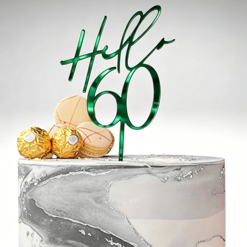 Hello 60 Cake Toppers Mirror Acrylic Hello 60 Birthday Cake Toppers, 60th Birthday Cake Decorations - Image 2