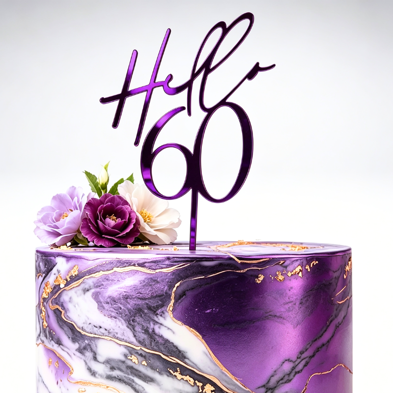 Hello 60 Cake Toppers Mirror Acrylic Hello 60 Birthday Cake Toppers, 60th Birthday Cake Decorations - Image 8