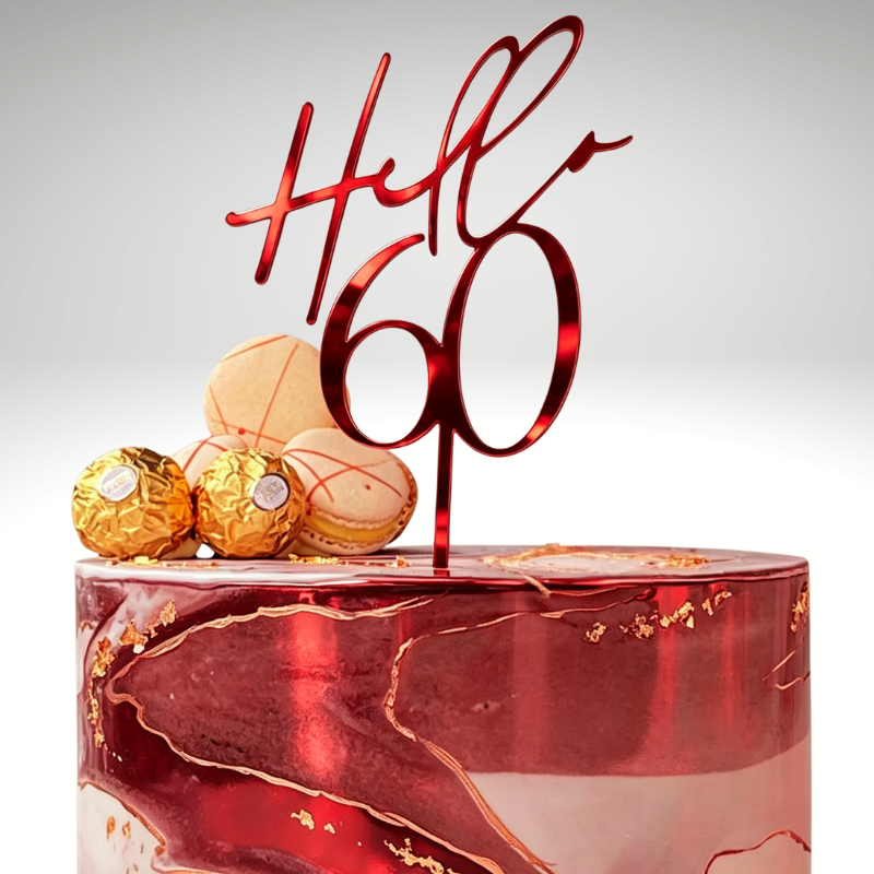 Hello 60 Cake Toppers Mirror Acrylic Hello 60 Birthday Cake Toppers, 60th Birthday Cake Decorations - Image 12