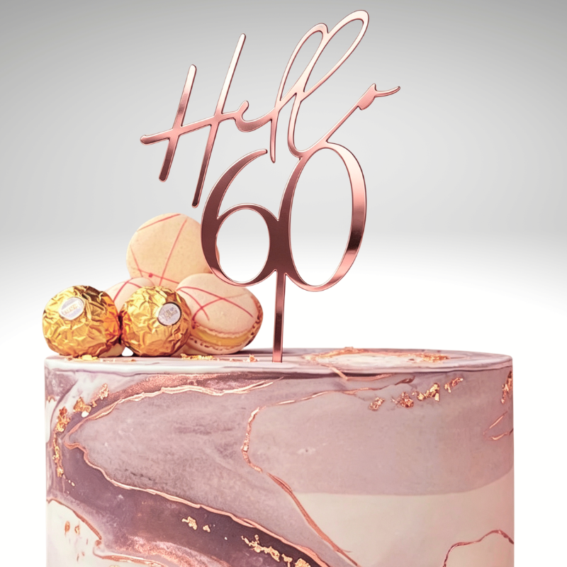 Hello 60 Cake Toppers Mirror Acrylic Hello 60 Birthday Cake Toppers, 60th Birthday Cake Decorations - Image 10