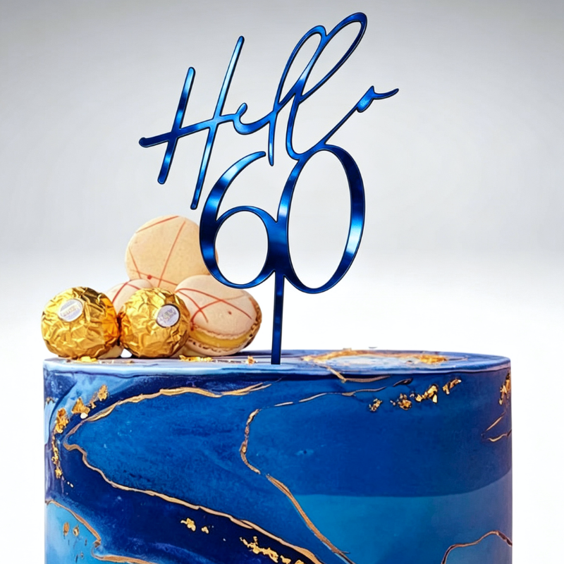 Hello 60 Cake Toppers Mirror Acrylic Hello 60 Birthday Cake Toppers, 60th Birthday Cake Decorations - Image 7