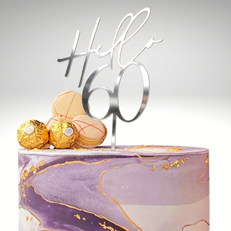 Hello 60 Cake Toppers Mirror Acrylic Hello 60 Birthday Cake Toppers, 60th Birthday Cake Decorations - Image 14
