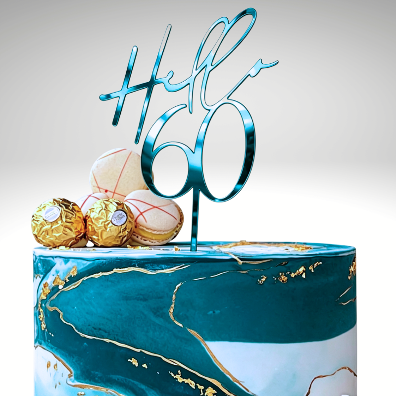 Hello 60 Cake Toppers Mirror Acrylic Hello 60 Birthday Cake Toppers, 60th Birthday Cake Decorations - Image 11