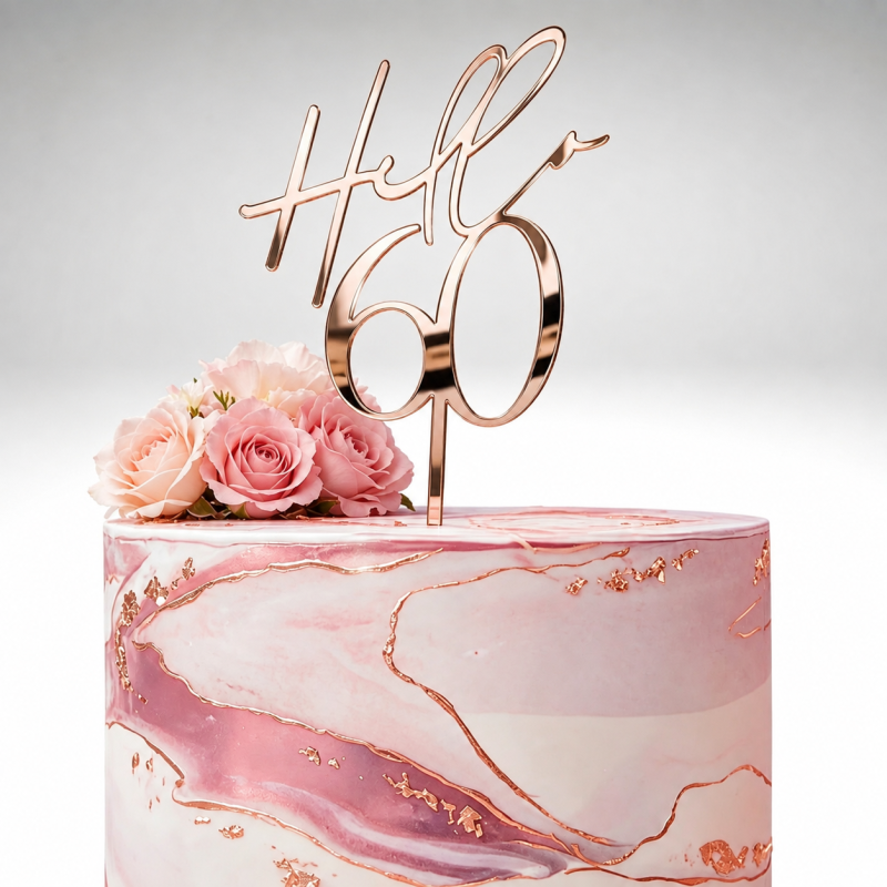 Hello 60 Cake Toppers Mirror Acrylic Hello 60 Birthday Cake Toppers, 60th Birthday Cake Decorations - Image 9