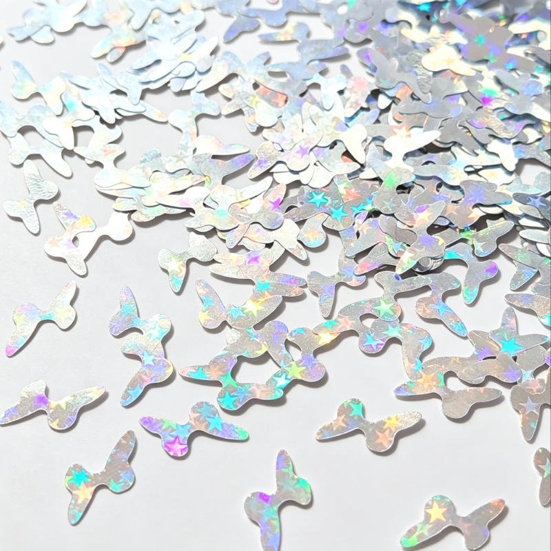 Silver Holographic Butterfly Glitter Shapes, Butterfly Craft Sequins, Holographic Butterfly Resin Art Shapes - Image 3