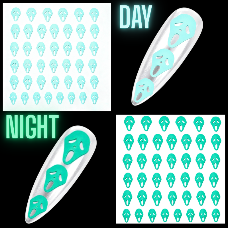 Halloween Glow In The Dark Nail Art Stickers, Scream Mask Ghost Face Nail Art Stickers - Image 3