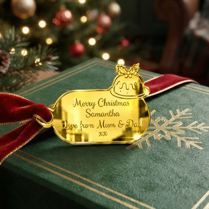 Personalised Xmas Present Gift Tags, Christmas Pudding Present Name Tags, Christmas Gift Name Tags - Image 3