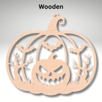 Halloween Wooden Pumpkin And Bats Suncatcher