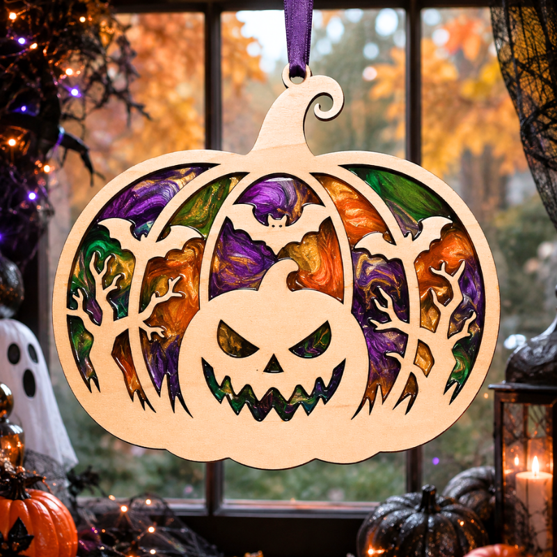 Pumpkin Resin Art Templates Halloween Wood Cut Outs Halloween Pumpkin Suncatcher Craft Blanks - Image 2