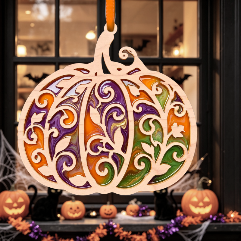 Halloween Pumpkin Resin Art Templates Pumpkin Wood Cut Outs Halloween Pumpkin Suncatcher Craft Blanks - Image 2