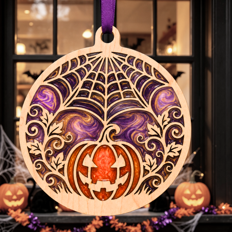 Spiders Web Pumpkin Resin Art Templates Halloween Wood Cut Outs Halloween Pumpkin Suncatcher Craft Blanks - Image 2