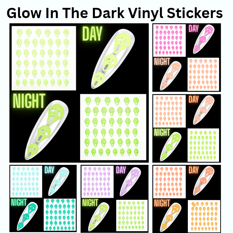 Halloween Glow In The Dark Nail Art Stickers, Scream Mask Ghost Face Nail Art Stickers