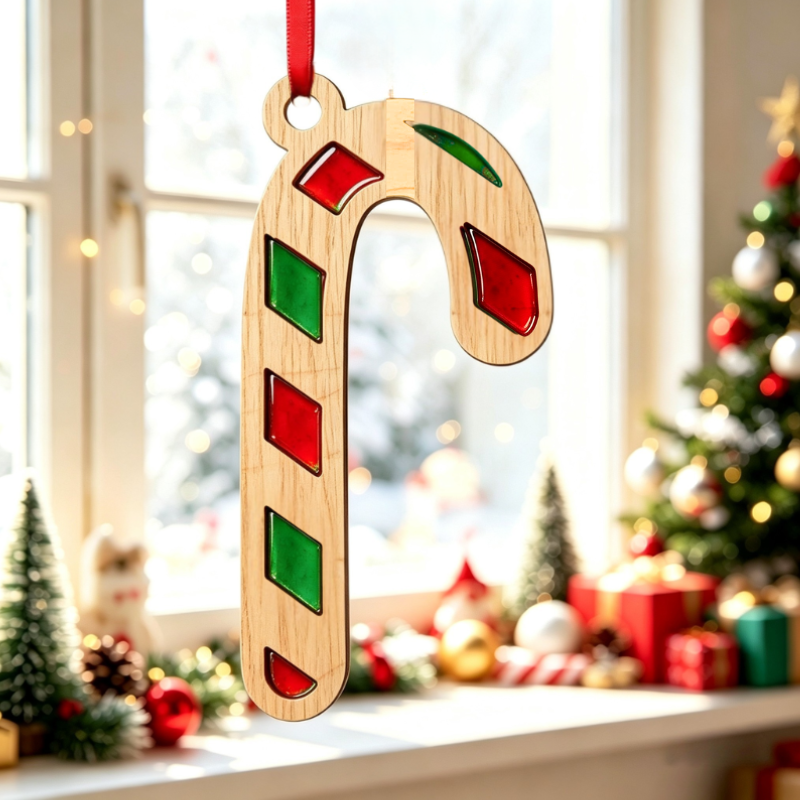 Candy Cane Resin Art Templates Christmas Bauble Wood Cut Outs Xmas Candy Cane Suncatcher Blanks - Image 2