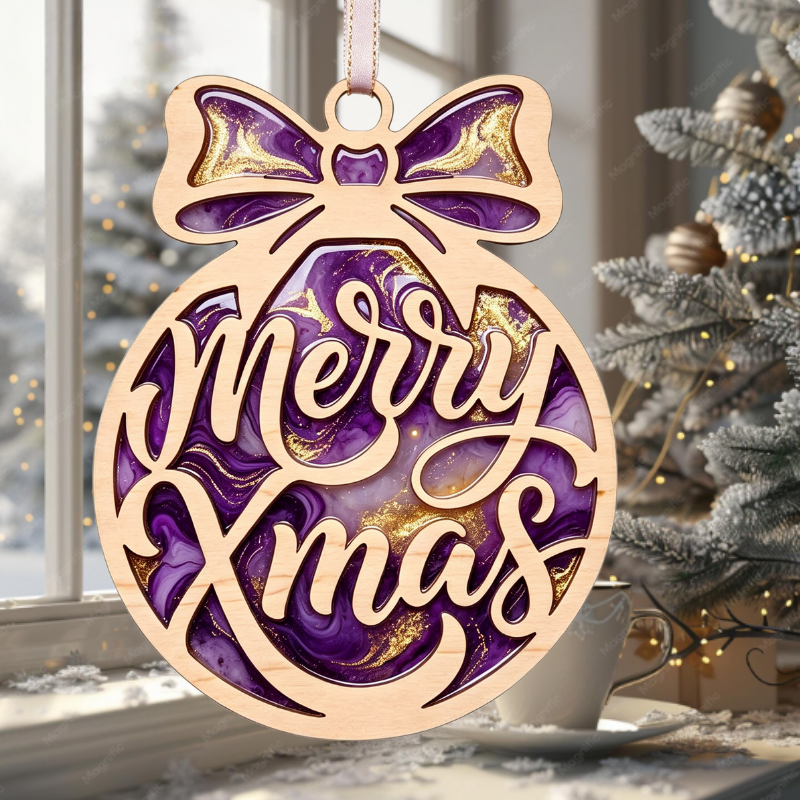 Merry Xmas Baubles Resin Art Templates Xmas Bauble Wood Cut Outs Merry Xmas Suncatcher Craft Blanks - Image 2