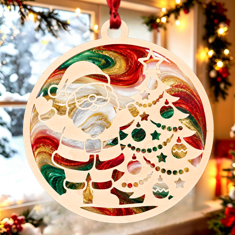 Santa Claus Resin Art Templates Christmas Tree Bauble Wood Cut Outs Father Xmas Suncatcher Craft Blanks - Image 2