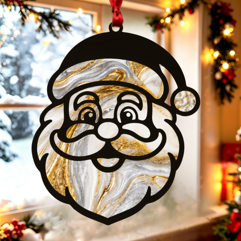 Santa Face Resin Art Templates Santa Christmas Bauble Wood Cut Outs Father Xmas Suncatcher Craft Blanks - Image 2