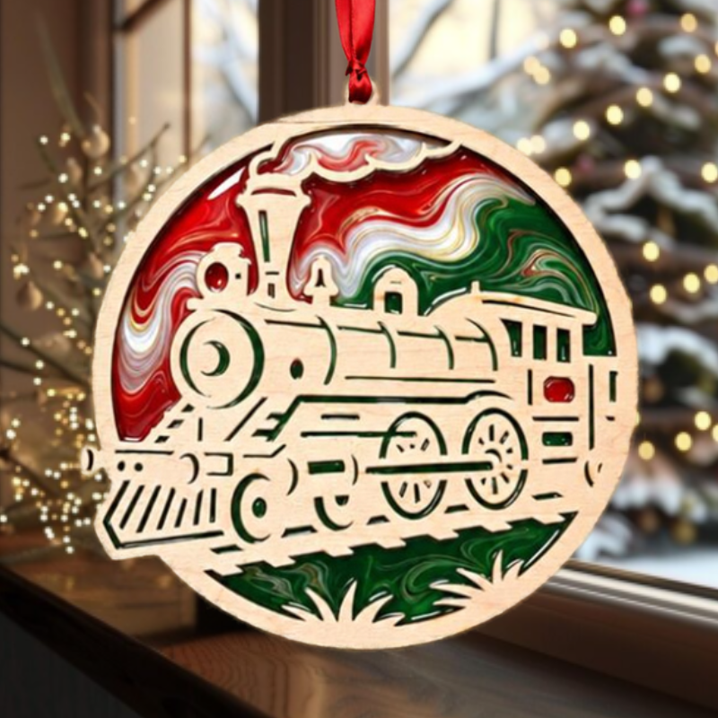 Train Resin Art Templates Christmas Steam Train Wood Cut Outs Festive Xmas Train Suncatcher Craft Blanks - Image 2