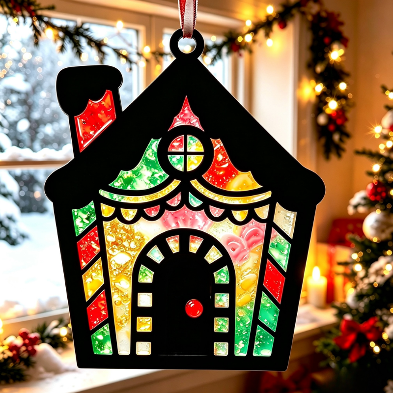 Gingerbread House Resin Art Templates Christmas House Wood Cut Outs Festive Xmas Gingerbread House Suncatcher Craft Blanks - Image 2