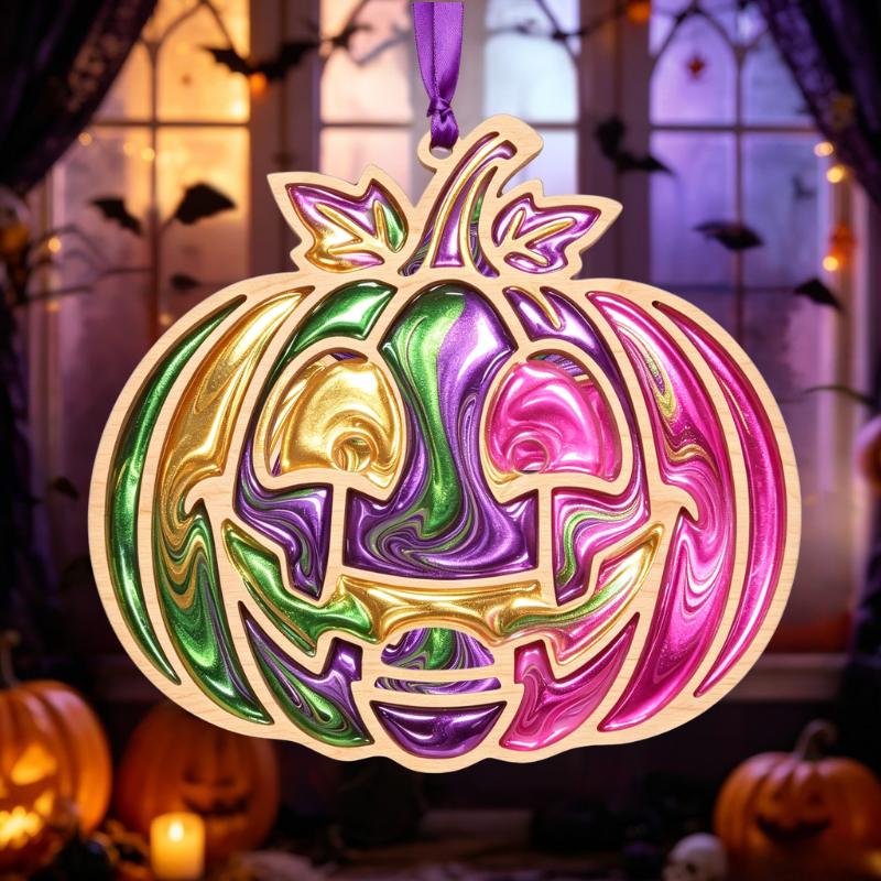 Pumpkin Face Resin Art Templates Halloween Pumpkin Wood Cut Outs Halloween Pumpkin Suncatcher Craft Blanks - Image 2