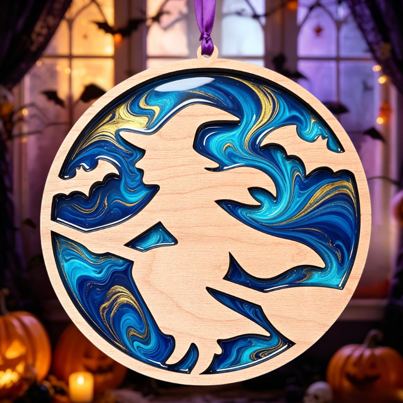 Witch Resin Art Templates Halloween Witch Wood Cut Outs Halloween Witch Suncatcher Craft Blanks - Image 2