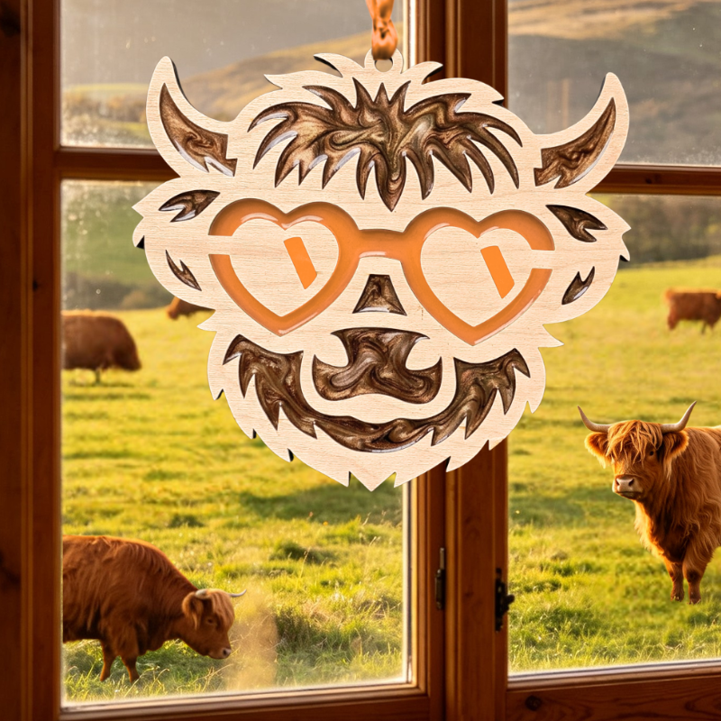 Highland Cow Resin Art Templates Highland Cow With Sunglasses Wood Cut Outs Highland Cow Suncatcher Blanks - Image 2