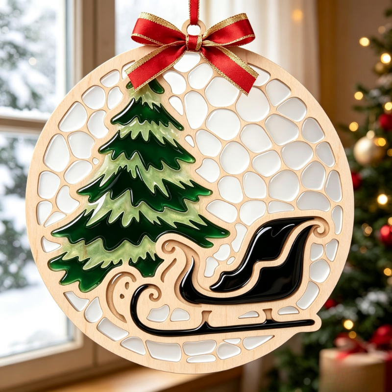 Festive Santa Claus Resin Art Templates Christmas Bauble Wood Cut Outs Sleigh Suncatcher Craft Blanks - Image 2