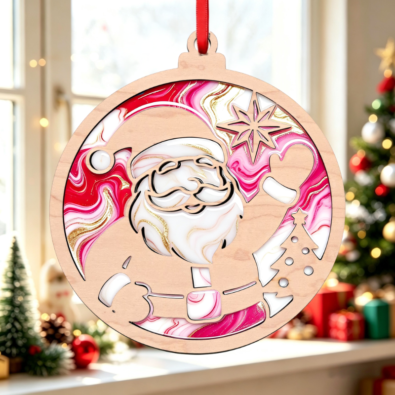 Santa Claus Resin Art Templates Christmas Bauble Wood Cut Outs Father Xmas Suncatcher Craft Blanks - Image 3