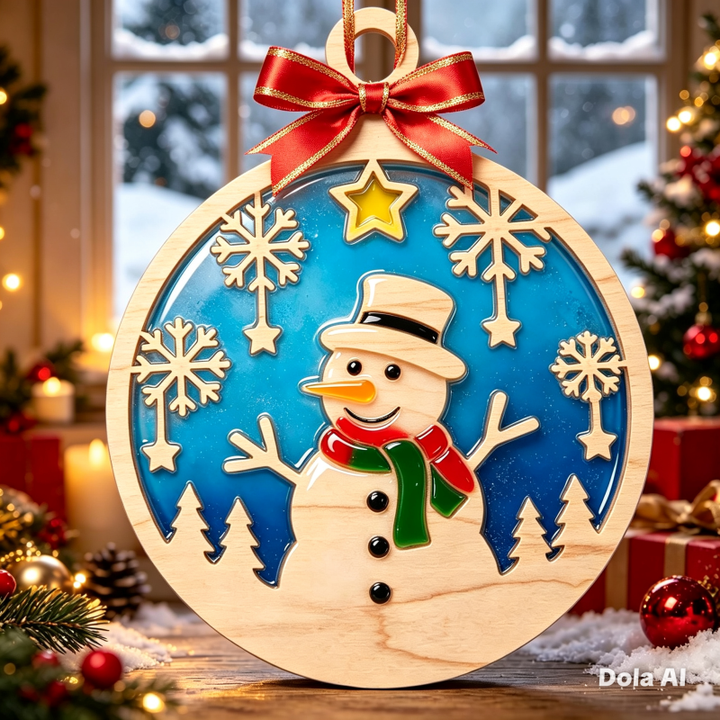 Xmas Snowman Resin Art Templates Christmas Bauble Wood Cut Outs Xmas Snowman Suncatcher Craft Blanks - Image 2