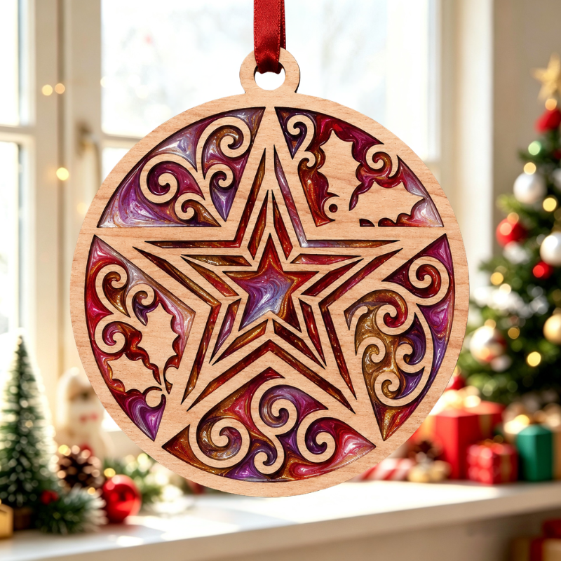 Christmas Star Resin Art Templates Xmas Star Bauble Wood Cut Outs Star Suncatcher Craft Blanks - Image 2