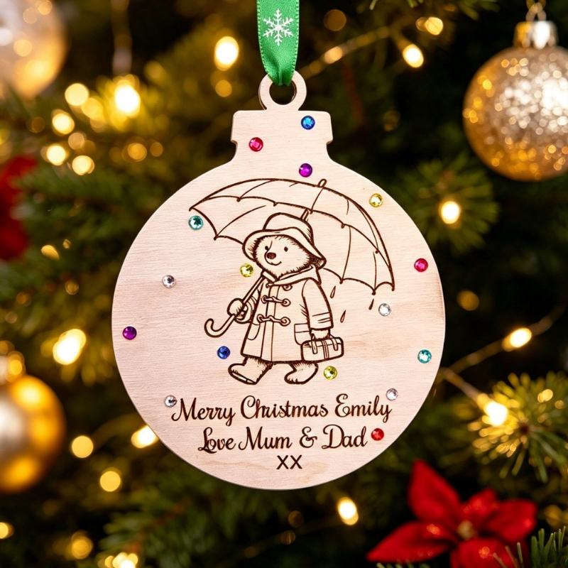 Paddington Bear Xmas Baubles, Personalised Paddington Bear Christmas Tree Decorations - Image 4