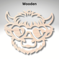 Highland Cow With Sunglasses Wood Cut Out