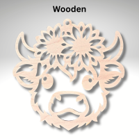 Wooden Highland Cow With Flowers Suncatcher