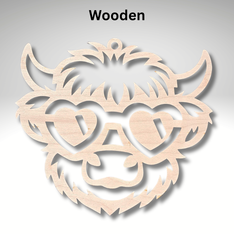Highland Cow With Sunglasses Wood Cut Out