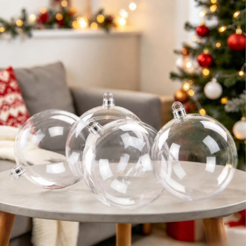 2 Part Baubles 10cm Transparent Fillable Two Part Baubles Xmas Tree Decorations - Image 2