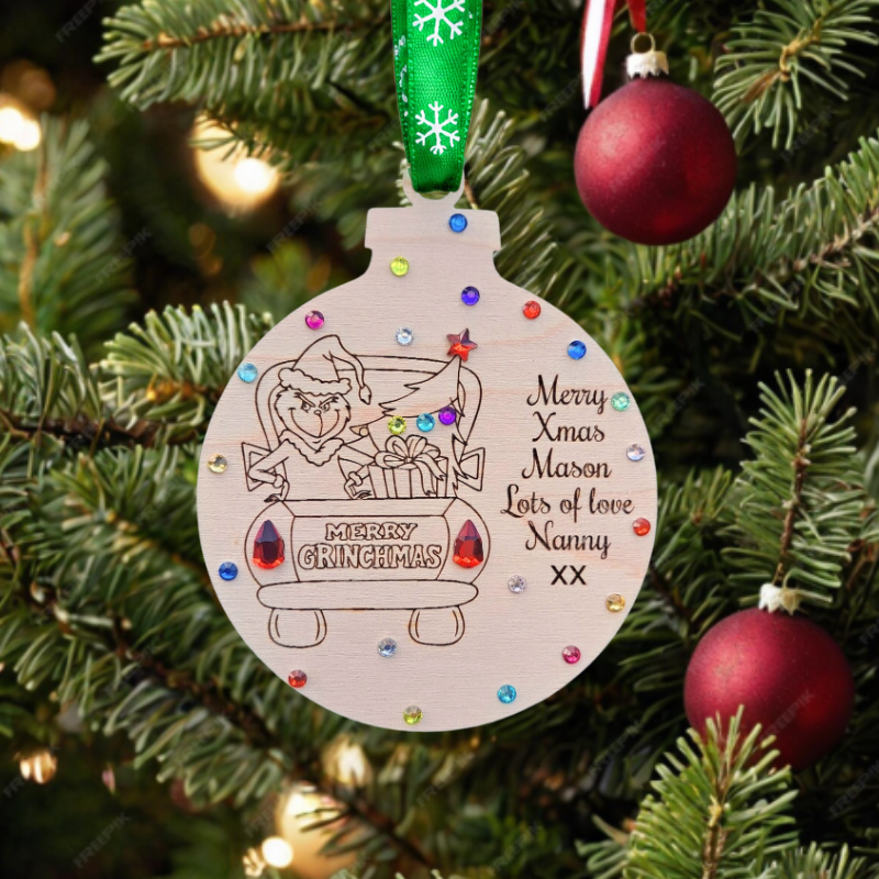 Personalised Wooden The Grinch Bauble